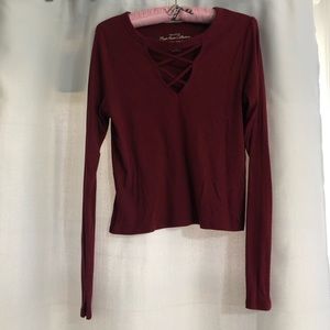 Hollister Maroon ribbed long sleeve t-shirt